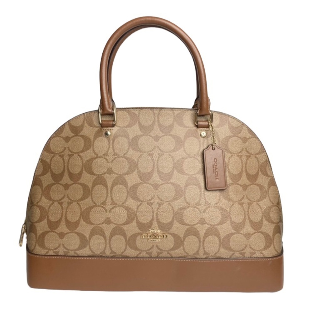 COACH Sierra Acorn Khaki Tan Leather & Gold Signature Satchel Dome Alma Bag